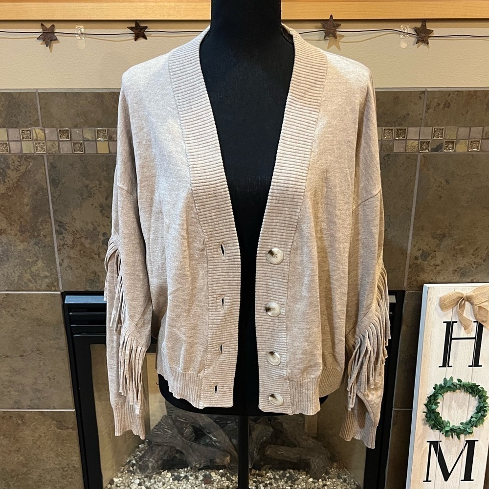 Fringe oatmeal cardigan from Willow & Root, size large